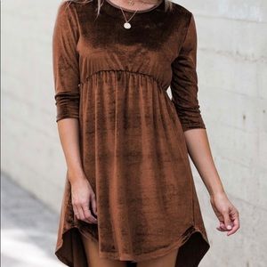 Amaryllis boho bronze high-low velvet dress
